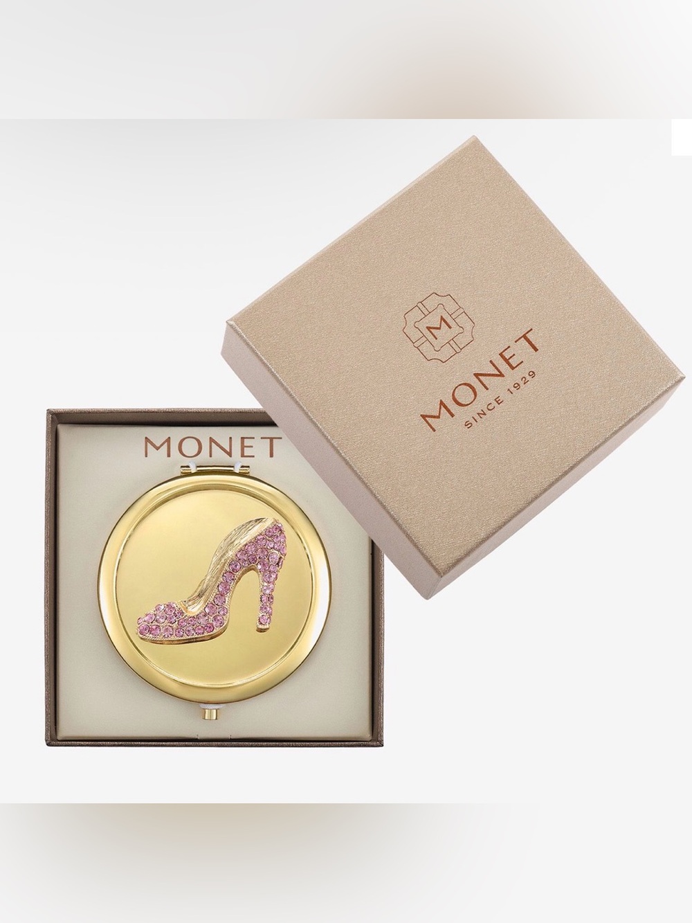 Monet Pink Heel Gold Compact Mirror